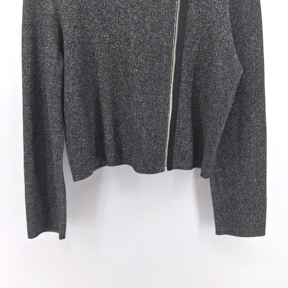 Theory Lioralee Prosecco Jacket Sz Large Gray Metallic Knit Asymmetric Zip Moto - Picture 3 of 12